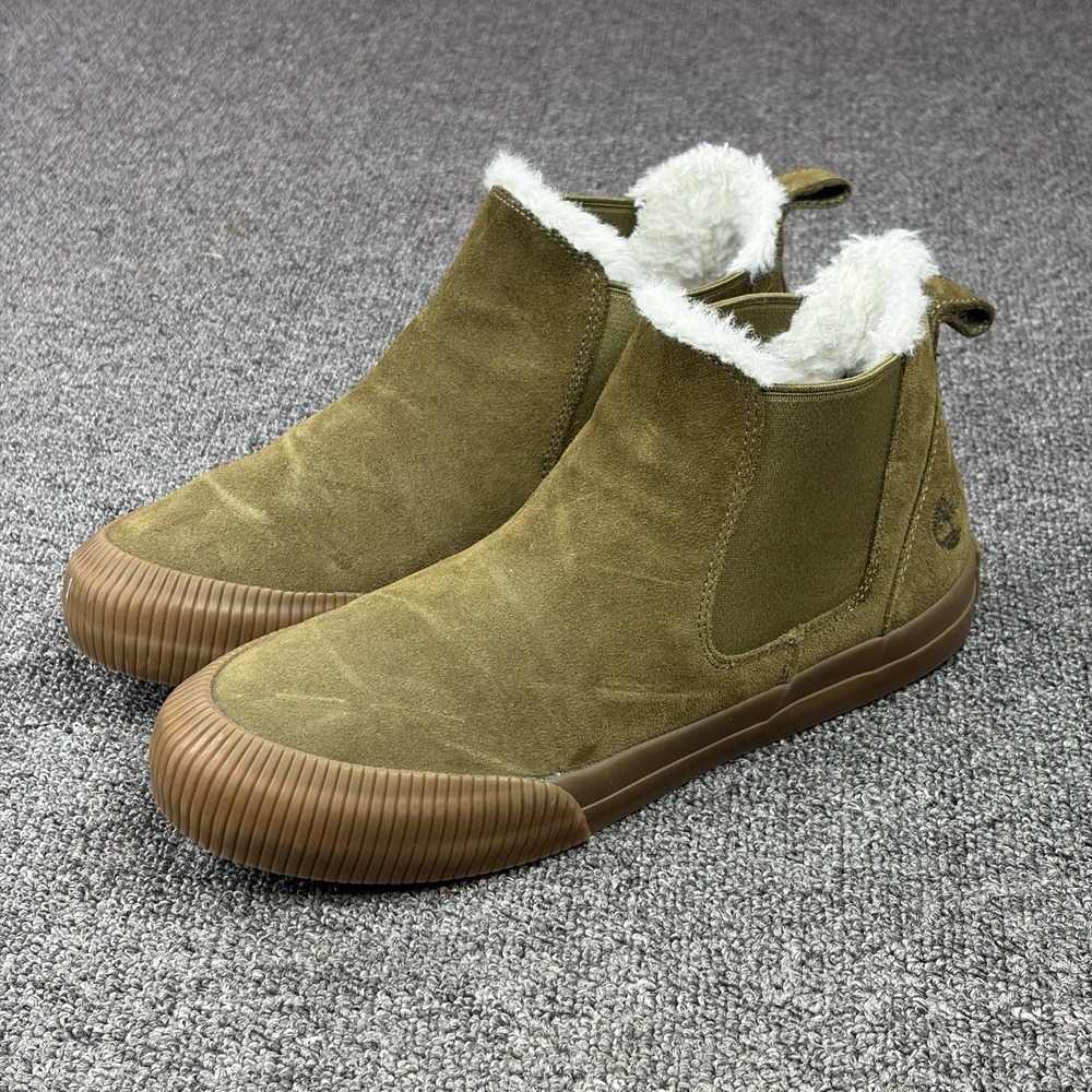 Timberland Skyla Bay Chelsea Boots Womens Size 9 Green Suede Faux Fur Lined - Picture 2 of 10